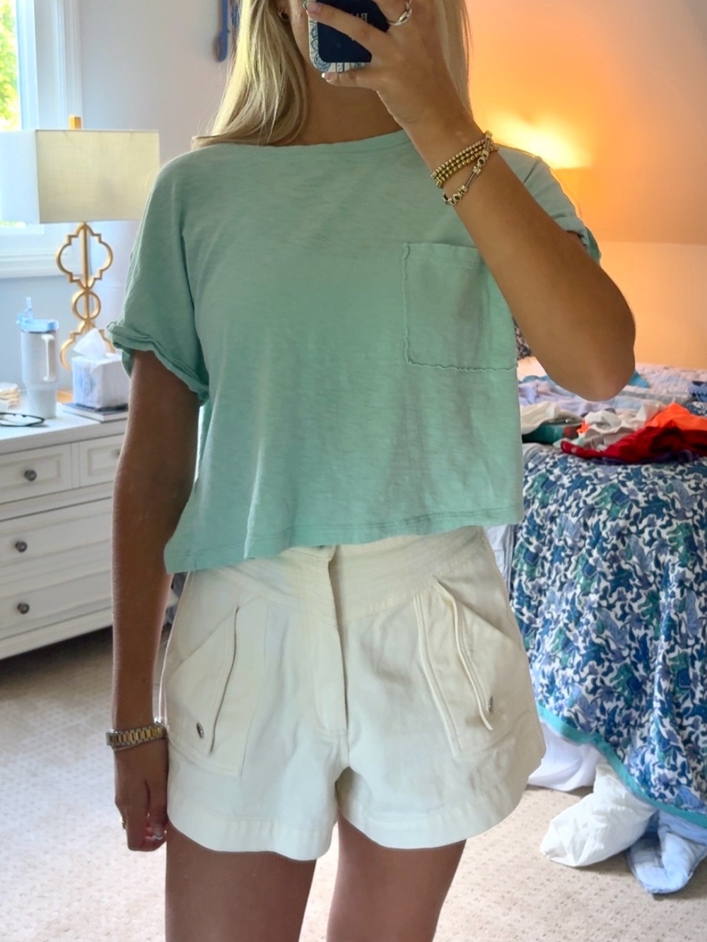 Casual Cropped Pocket Tee - Mint Green